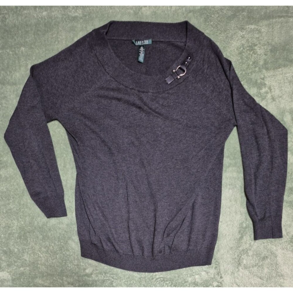Lauren Ralph Lauren Sweater Women Size 1X  Dark Gray w\ Buckle Detail Boat Neck